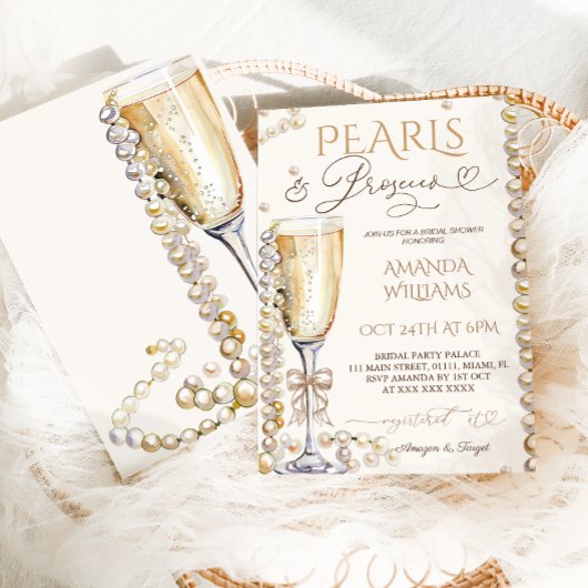 Parel & Prosecco Elegante Bruiloftsborrel Kaart