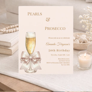 Parel Prosecco ivoor lint verjaardagsuitnodiging