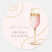Parel Prosecco Roze Gouden Bruidsdiner Ronde Sticker (Voorkant)