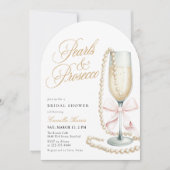 Parel & Prosecco Roze Strik Bruidsmeisjesfeest Kaart (Voorkant)