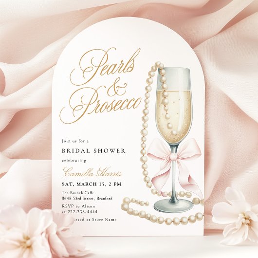 Parel & Prosecco Roze Strik Bruidsmeisjesfeest Kaart