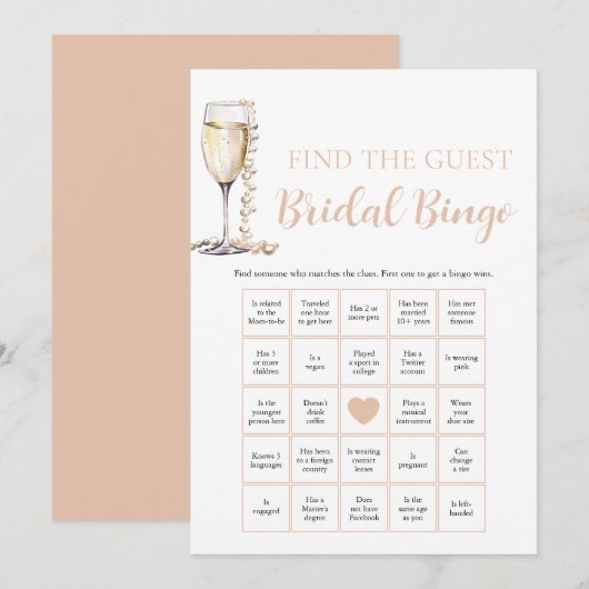 Parel & Prosecco Vind de Gast Bruidsbingo Game Kaart (Voorkant / Achterkant)