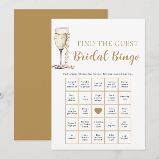 Parel & Prosecco Vind de Gast Bruidsbingo Game Kaart (Voorkant / Achterkant)