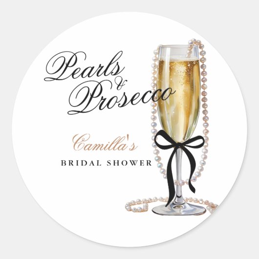 Parel & Prosecco Zwart Lint Bruidsfeest Ronde Sticker (Voorkant)