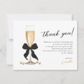 Parel & Prosecco Zwarte Bruidsdouche Bedankkaart (Voorkant)