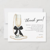 Parel & Prosecco Zwarte Bruidsmeisjes Bruiloft Bedankkaart (Voorkant)