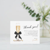 Parel & Prosecco Zwarte Bruiloft Bedankkaart (Staand voorkant)