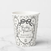 Parel & Prosecco Zwarte Coquette Strik Bruiloftsfe Papieren Bekers (Achterkant)