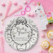 Parel & Prosecco Zwarte Coquette Strik Bruiloftsfe Papieren Bordje (Feest)