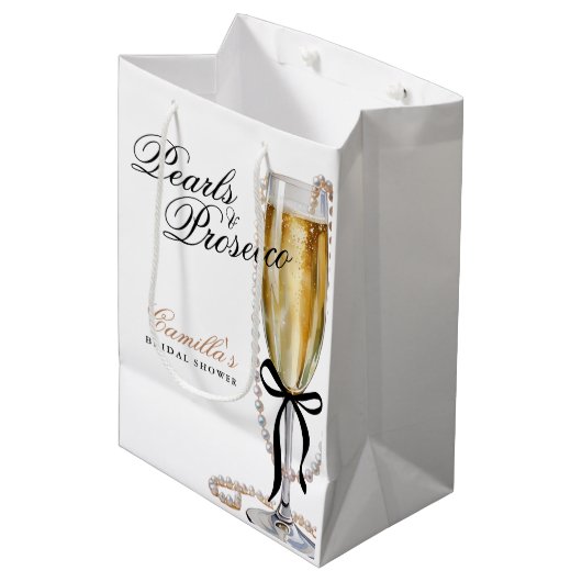 Parel & Prosecco Zwarte Strik Bruidsdiner Medium Cadeauzakje (Voorkant Gekanteld)