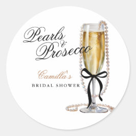 Parel & Prosecco Zwarte Strik Bruidsdiner Ronde Sticker