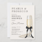 Parel & Prosecco Zwarte Strik QR Code Bruidsfeest Kaart (Voorkant)