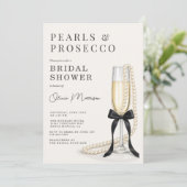 Parel & Prosecco Zwarte Strik QR Code Bruidsfeest Kaart (Staand voorkant)