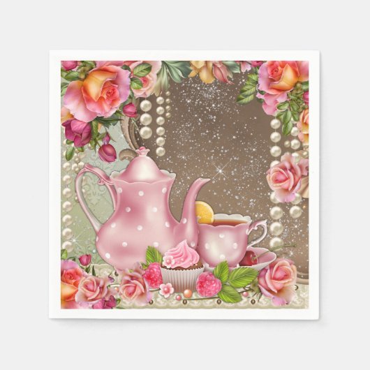 Parel Roze Thee Feest Bruiloft Servetten (Voorkant)