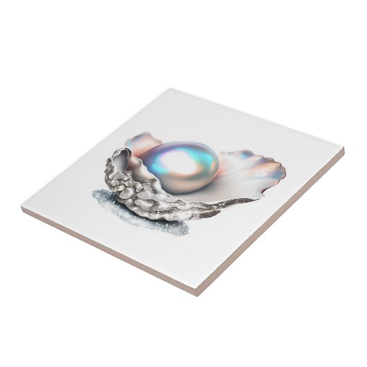 Parel schelp iriserende 3D zeeschelp strand Tegeltje (Zijkant)
