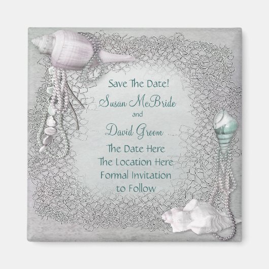 Parel Schelp Strand Bruiloft Save The Date Magneet (Voorkant)