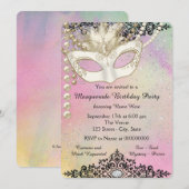 Parel Watercolor Masquerade Feest Kaart (Voorkant / Achterkant)
