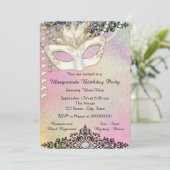 Parel Watercolor Masquerade Feest Kaart (Staand voorkant)