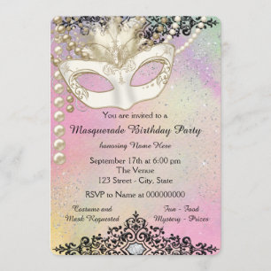 Parel Watercolor Masquerade Feest Kaart
