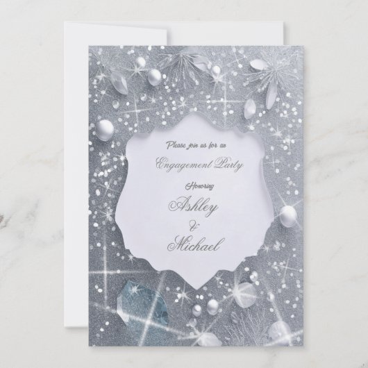 parel zilver verlovingsfeest glitters pailletten kaart (Voorkant)