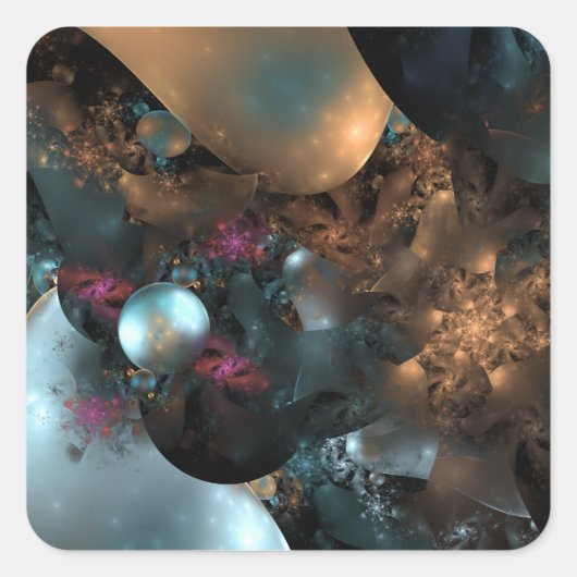 Parelachtige Abstracte Digitale Kunst Fractal Vierkante Sticker (Voorkant)