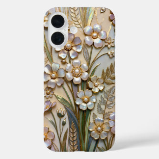 Parelachtige gebloemde glas-in-lood telefoonhoes E iPhone 16 Hoesje