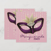 Parelachtige Roze Maskerade Feest Uitnodigingen (Voorkant / Achterkant)