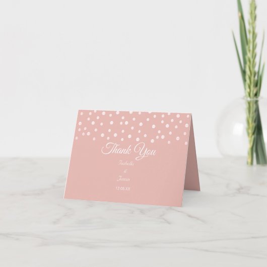 Parelconfetti op roze gouden bruiloft bedankkaart (Voorkant)