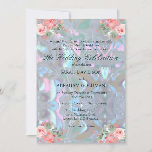 Parelemoer Iridescente Elegante Trouw Uitnodiging (Voorkant)