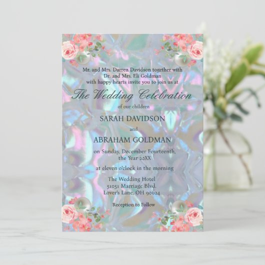 Parelemoer Iridescente Elegante Trouw Uitnodiging (Staand voorkant)