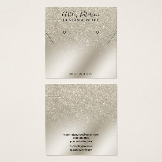 parelglitter iory ketting stuks oorscherm vierkante visitekaartjes (Voorkant /achterkant)