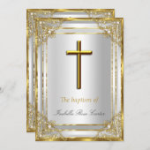 Parelgoud Witte Doop/Doopfeest Uitnodiging (Voorkant / Achterkant)