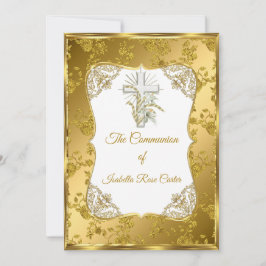 Parelgoud Witte Kruis Heilige Communie roze Damast Kaart