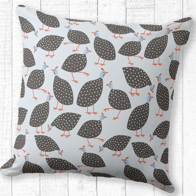 Parelhoen Schattig Blauw Kussen (Guinea fowl pattern fun throw pillow for bird lovers)