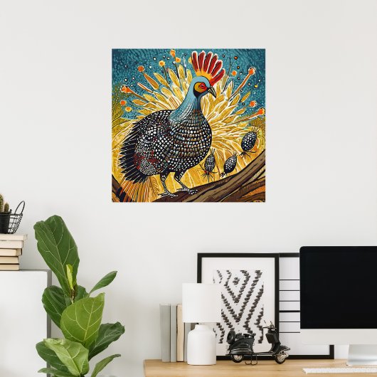 Parelhoenders die teken vangen - AI genereerde kun Poster (Thuiskantoor)