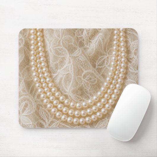 Parelketting op Ivoren Kant Muismat (Met muis)