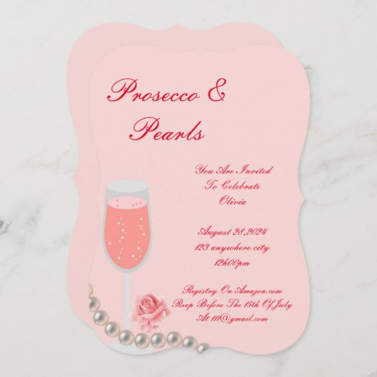 PARELLS & PROSECCO BRUIDJESSCHOONROZE UITNODIGING (Voorkant / Achterkant)