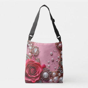 Parelmoer en een gedetailleerde rode roos crossbody tas