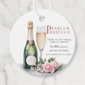 Parelmoer en Prosecco Bloemige Elegante Bruidsdouc Bedankjes Labels (Voorkant)