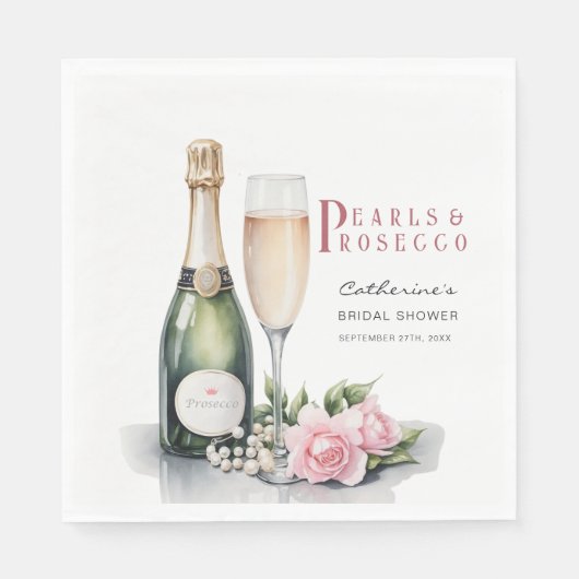 Parelmoer en Prosecco Bloemrijke Elegante Bruidsdo Servet (Voorkant)