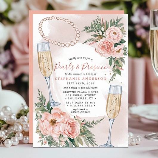 Parelmoer en Prosecco Elegante Bruidsuitnodiging Kaart