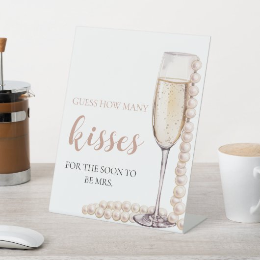 Parelmoer en Prosecco Raad Hoeveel Kusjes Spel Reclamebord Met Voetstuk (Insitu)