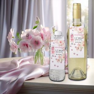 Parelmoer en Prosecco Stof Roze Rozen Bruidsdiner Flessenhanger