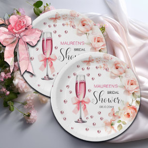 Parelmoer en Prosecco Stof Roze Rozen Bruidsdiner Papieren Bordje