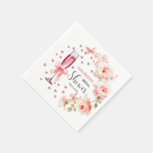 Parelmoer en Prosecco Stof Roze Rozen Bruidsdiner Servet (Hoek)