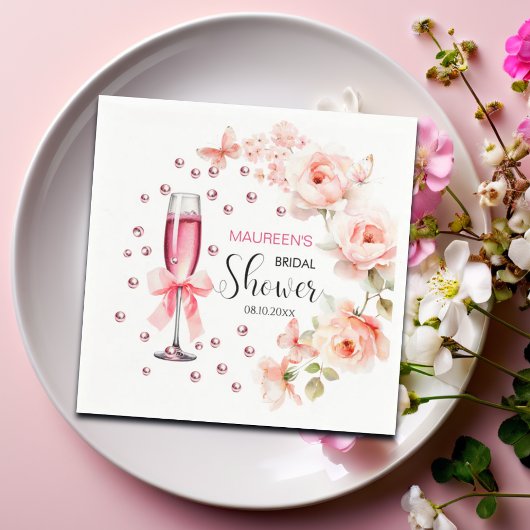 Parelmoer en Prosecco Stof Roze Rozen Bruidsuitnod Servet
