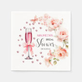 Parelmoer en Prosecco Stof Roze Rozen Bruidsuitnod Servet (Voorkant)