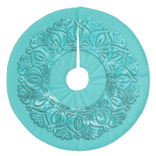 Parelmoer Filigree Rand Turquoise met Elke Kleur Fleece Kerstboom Rok
