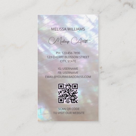 parelmoer iriserende pioen visitekaartje (Achterkant)