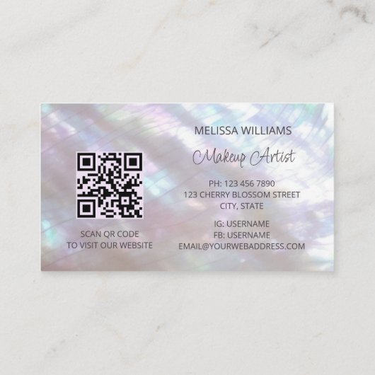 parelmoer iriserende pioen visitekaartje (Achterkant)